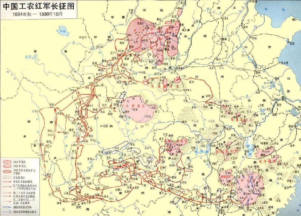 中国工农红军长征路线图(图片来源:人民网)