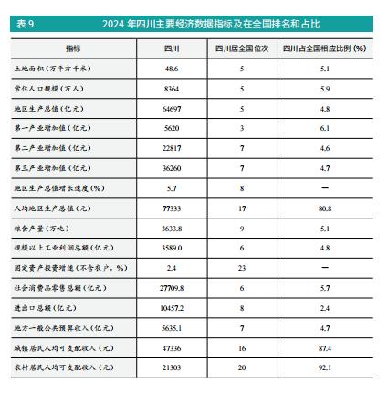 2024 年四川主要经济数据指标及在全国排名和占比 2024 年四川主要经济数据指标及在全国排名和占比